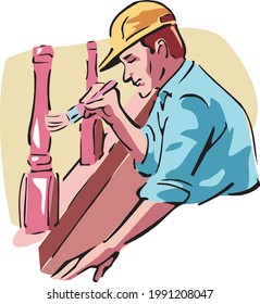 illustration of a painter painting staircase