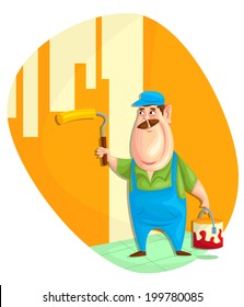 illustration of painter painting wall in vector
