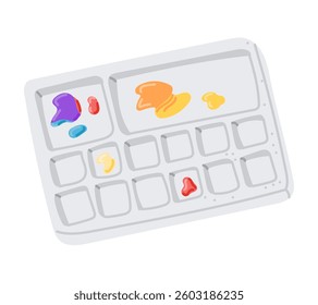 Illustration of a painter s palette with colorful paint blobs in a flat style, perfect for art-related designs, creative projects, digital illustrations, and artistic themes