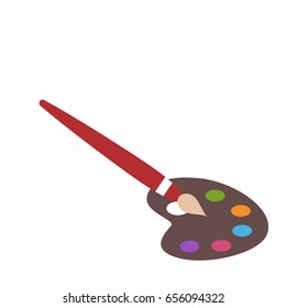 Illustration is a painting material object paint palette and brush. Ideal for children's books and institutional material
