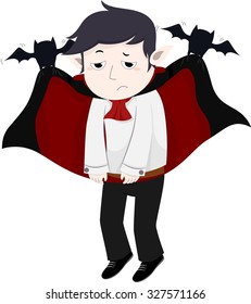 Illustration of a Pair of Bats Lifting a Depressed Vampire