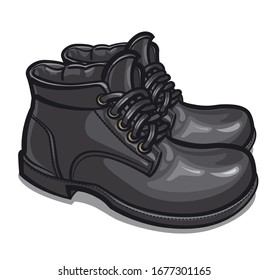 illustration of the pair of the black winter men boots on the white background