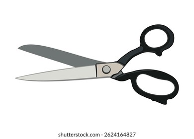 Illustration of a pair of black-handled scissors with sharp blades and shadow