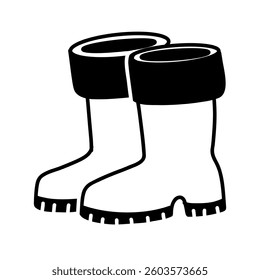 illustration of a pair of boots is perfect. Monochrome flat doodle. Suitable for projects related to rain, outdoor activities, seasonal clothing, gardening, outdoor style and rain protection function