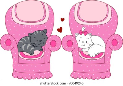 Ilustración de un par de gatos que yacen en los asientos adyacentes