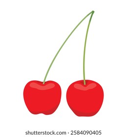 illustration of a pair of cherry fruits. transparent background, vector icon illustration.