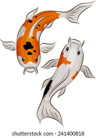 Illustration of a Pair of Colorful Koi Fish Swimming About