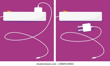 Illustration eines Paars verbundener Stromkabel auf violettem Hintergrund