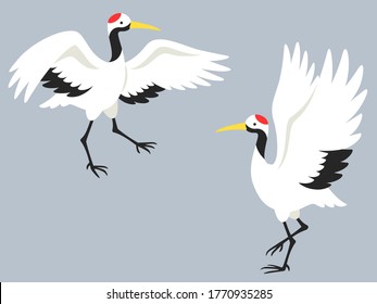 Illustration of a pair of cranes dancing with their wings spread