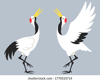 Illustration of a pair of cranes facing each other and looking up