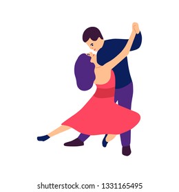 Illustration of pair of dancer. Man and woman performing dance at school or studio, party. Flat vector style