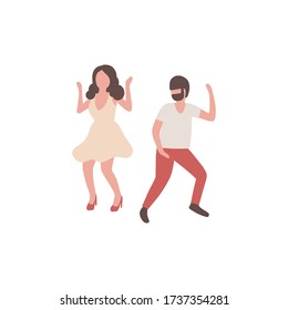 Illustration of pair of dancer. Man and woman performing dance at school or studio, party. Flat vector style