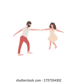 Illustration of pair of dancer. Man and woman performing dance at school or studio, party. Flat vector style