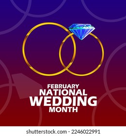 Illustration of a pair of diamond gold rings with bold text on gradient background to commemorate National Weddings Month on February