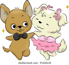 Illustration of a Pair of Dogs Dancing