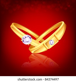 illustration of pair of engagement ring on love background