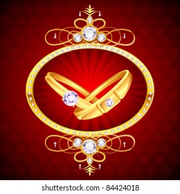 illustration of pair of engagement ring on decorated background background