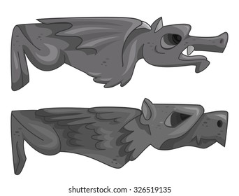 Illustration of a Pair of Gargoyles Lying Horizontally