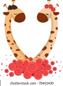 Illustration of a Pair of Giraffe Huddled Together