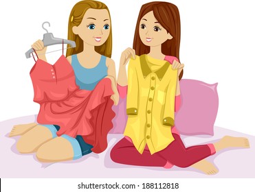 Illustration of a Pair of Girls Swapping Clothes