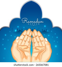 illustration of pair of hand praying for ramadan kareem.