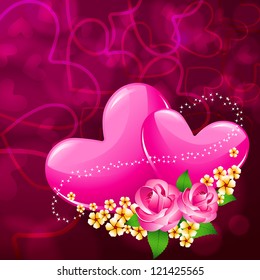 illustration of pair of heart with flower on love valentine card