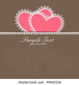 illustration of pair of heart with lace frame and copy space