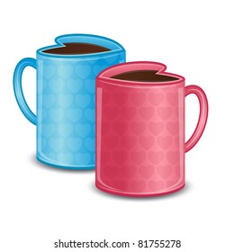 illustration of pair of heart shape coffee mug