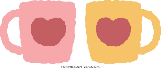 Illustration of a pair of heart-shaped mugs