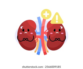 illustration of a pair of kidneys that are sad and gloomy because they are in unhealthy condition. kidney organs that have disease. health and condition. character expression. flat style character 