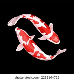 illustration of a pair of koi fish with red and white scales