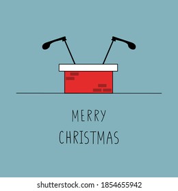 An illustration of a pair of legs showing from a chimney. Santa Claus. Cristmas card template.
