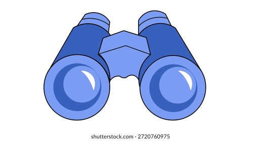  Illustration eines Paares hellblauer Ferngläser mit glänzend blauen Objektiven