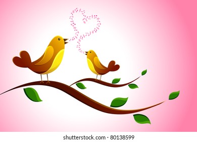 illustration of pair of love bird singing love song