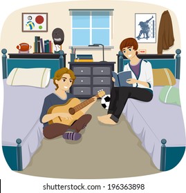 Illustration Of A Pair Of Male Roommates Passing The Time Together