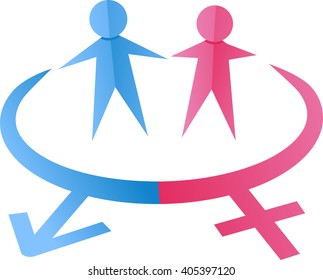 Ilustración de un par de recortes de papel que simbolizan a hombres y mujeres