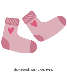 Ilustración: un par de calcetines rosas para la casa con la imagen del corazón. Ropa de casa