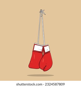 illustration of a pair of red boxer gloves hangs on the wall. professional boxing gloves.