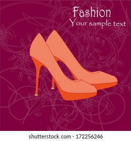 illustration of pair of red high heel shoe for female. Fashion background. 