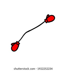 An Illustration of a pair of red knitted mittens with a rope isolated on a white background