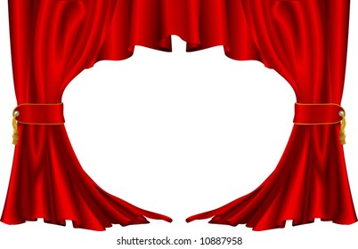 An illustration of a pair of red theatre style curtains