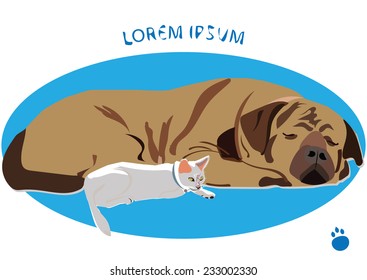 An illustration of a pair of resting pets. 