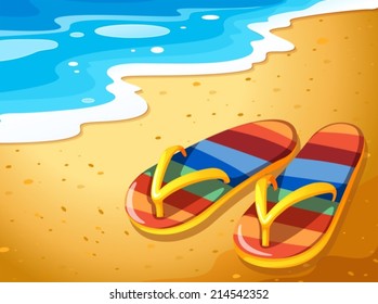 Illustration of a pair of sandals at the beach