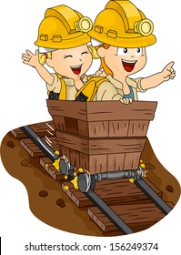 Illustration eines Paar von Geschwistern, gekleidet auf dem Campingplatz Zahnradbahn mit Straßenbahn
