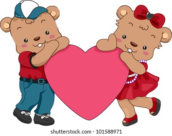 Illustration eines Paares von Teddybären, die ein Herz tragen