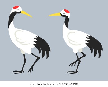 Illustration of a pair of walking cranes