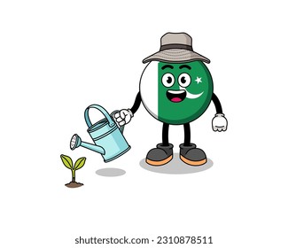 Illustration of pakistan flag cartoon watering the plant , character design