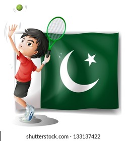 Illustration of the Pakistan flag and the tennis player on a white background