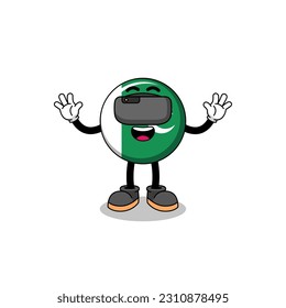 Illustration of pakistan flag with a vr headset , character design