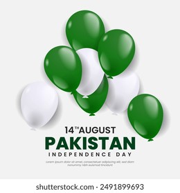 Ilustración del fondo del Día de la Independencia de Pakistán con globos